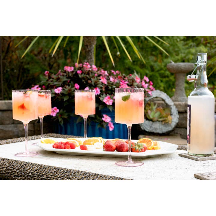 Jeanne Fitz - Wholesale Wine Glass - Scalloped Rim Fluted Wine Glass, Set of 4, Pink4