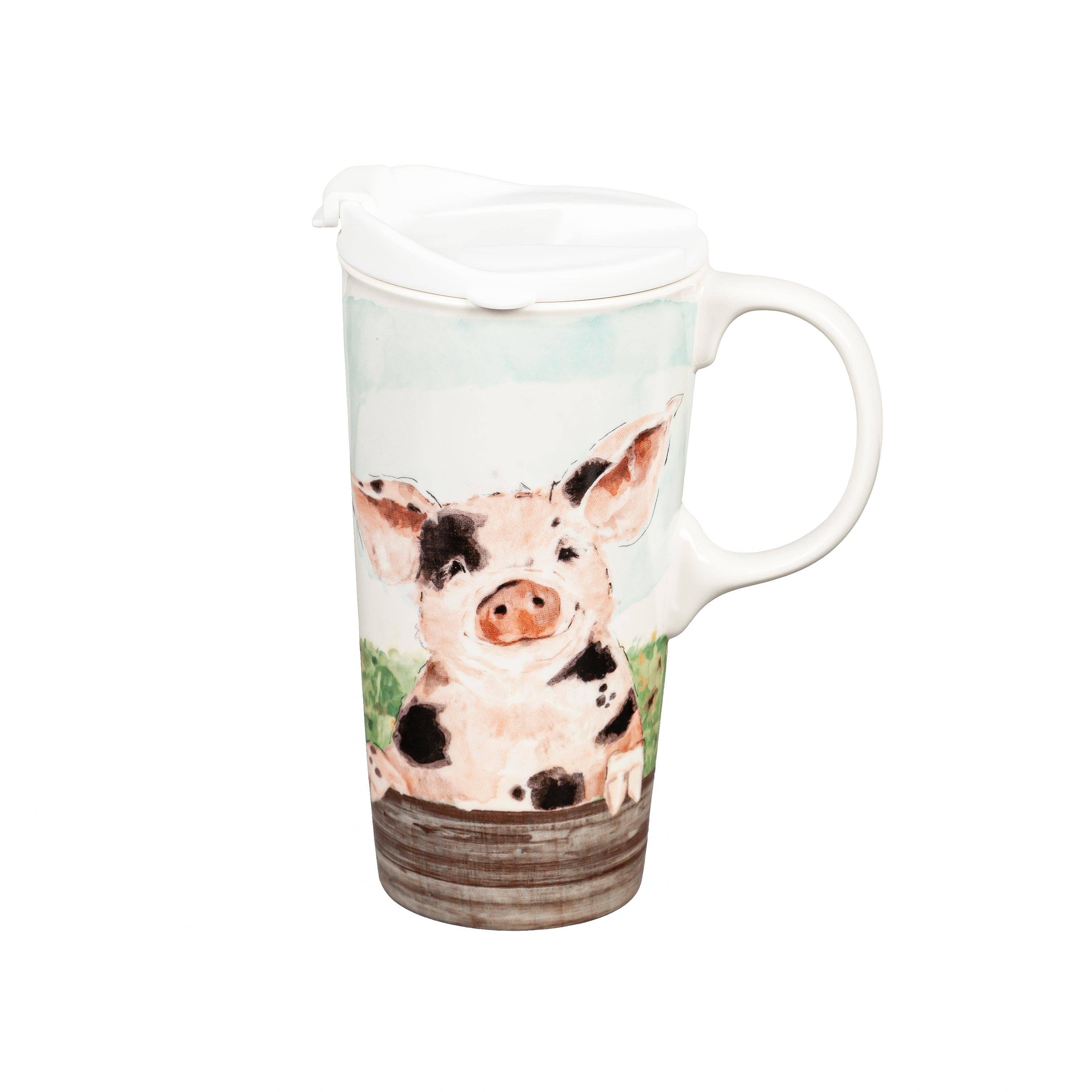 Evergreen Enterprises - Wholesale Insulated Mug/Tumbler - Ceramic Travel Cup, 17 OZ. ,w/box, Spotted Pig3