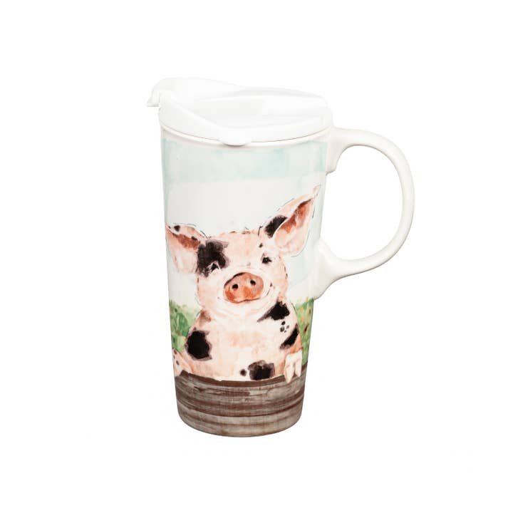 Evergreen Enterprises - Wholesale Insulated Mug/Tumbler - Ceramic Travel Cup, 17 OZ. ,w/box, Spotted Pig3
