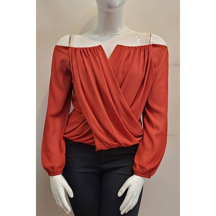 Curve Market - Wholesale Blouse - Women's - PLUS SIZE CHIFFON OFF THE SHOULDER SURPLICE TOP21