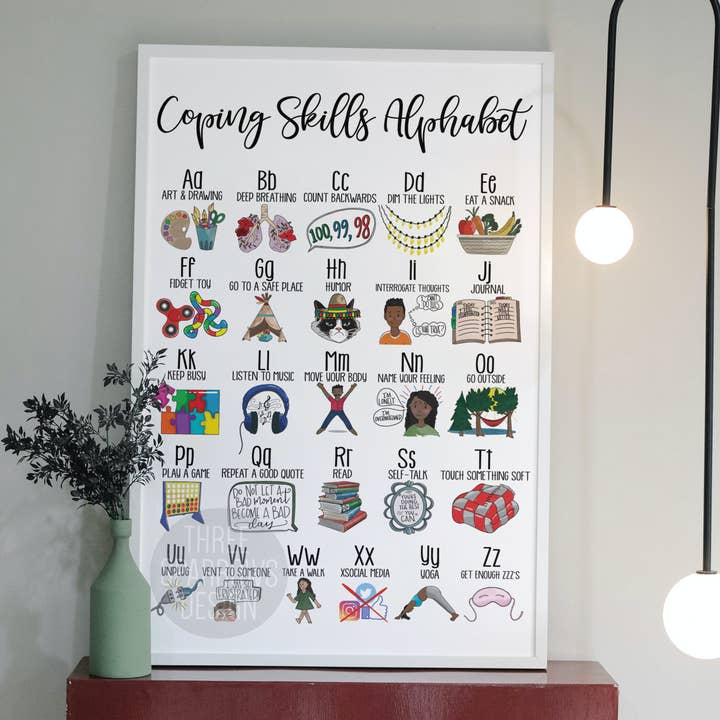 Three Sparrows Design - Wholesale Poster - Coping Skills Alphabet Poster| Copingvaardigheden voor kinderen