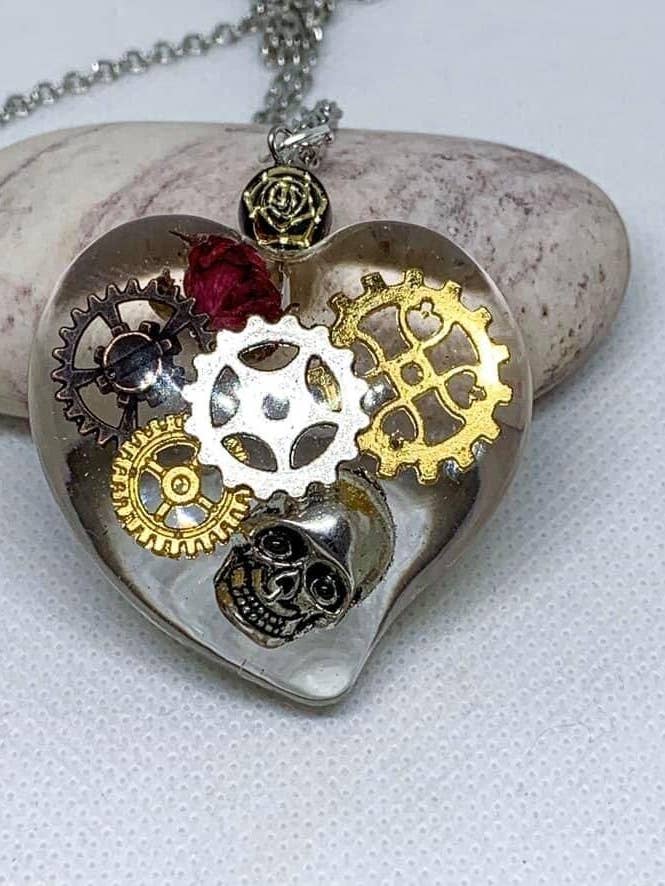 Steampunk heart necklace for wholesale by Vivian Treasury