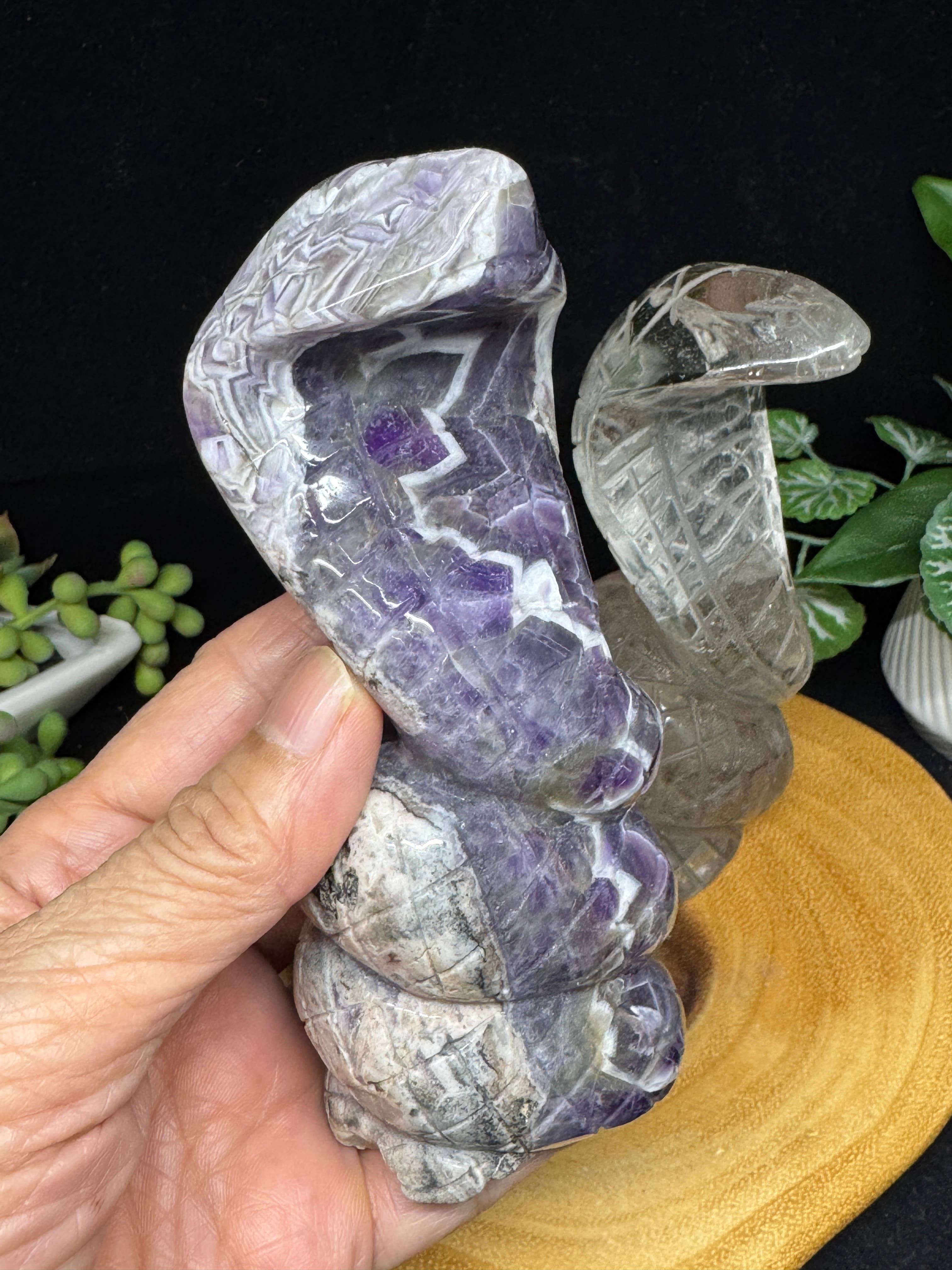 The 7 Directions - Wholesale Spiritual Stone/Crystal - 2 pc Snake Cobra bundle amethyst lodolite G7898
