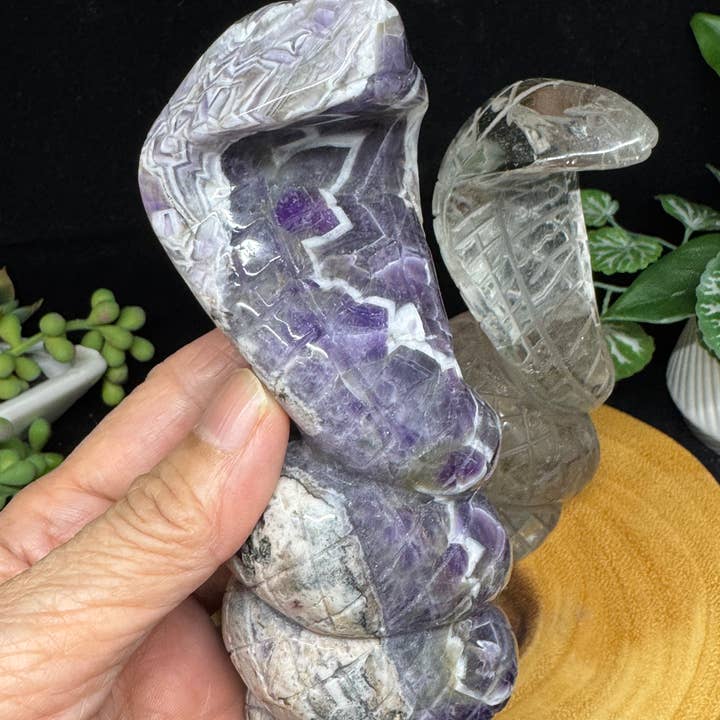 The 7 Directions - Wholesale Spiritual Stone/Crystal - 2 pc Snake Cobra bundle amethyst lodolite G7898