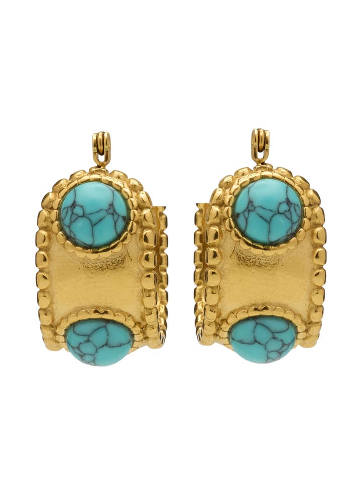 Anne Turquoise Créoles Hypoallergéniques Résistantes à l'Eau pour la vente par Hjane Jewels