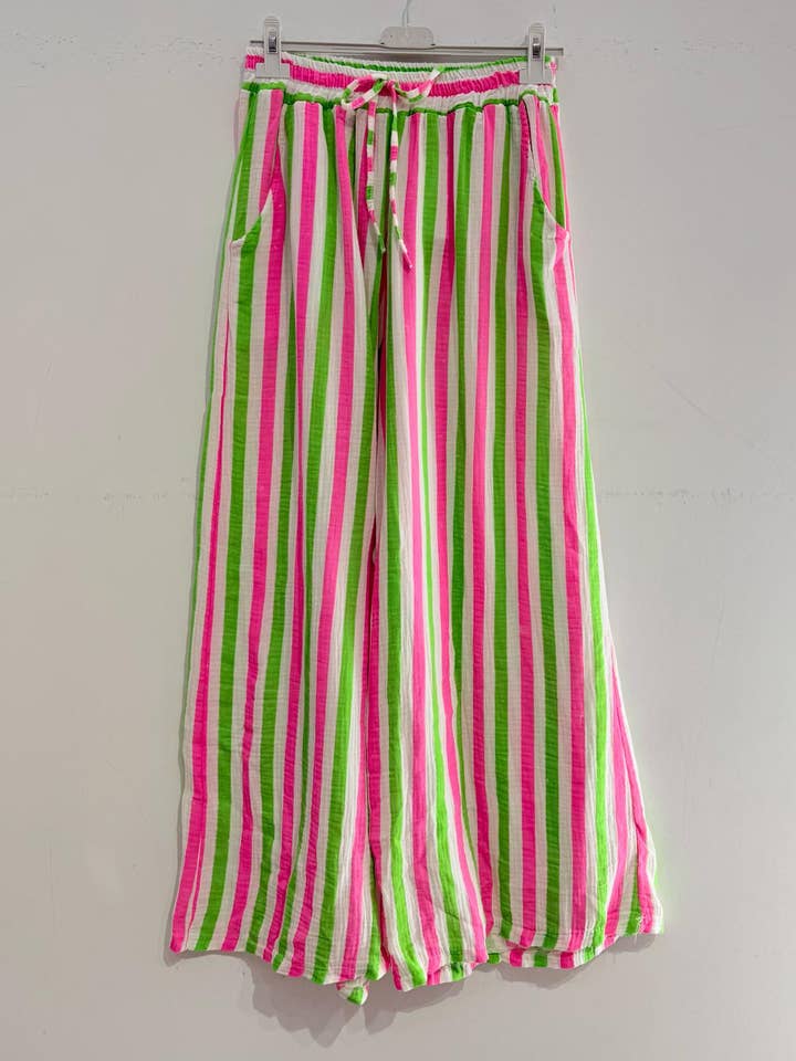 NOELINE - Wholesale Pants - Women's - Printed cotton gauze pants 9925-MULTI STRIPE