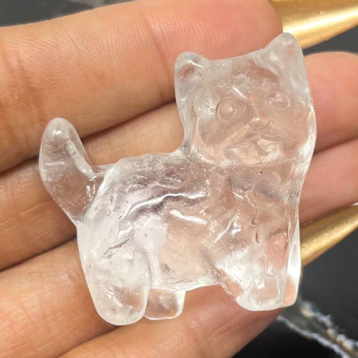 The Crystal Tabby - Wholesale Spiritual Stone/Crystal - Clear Quartz Kitten Carving0