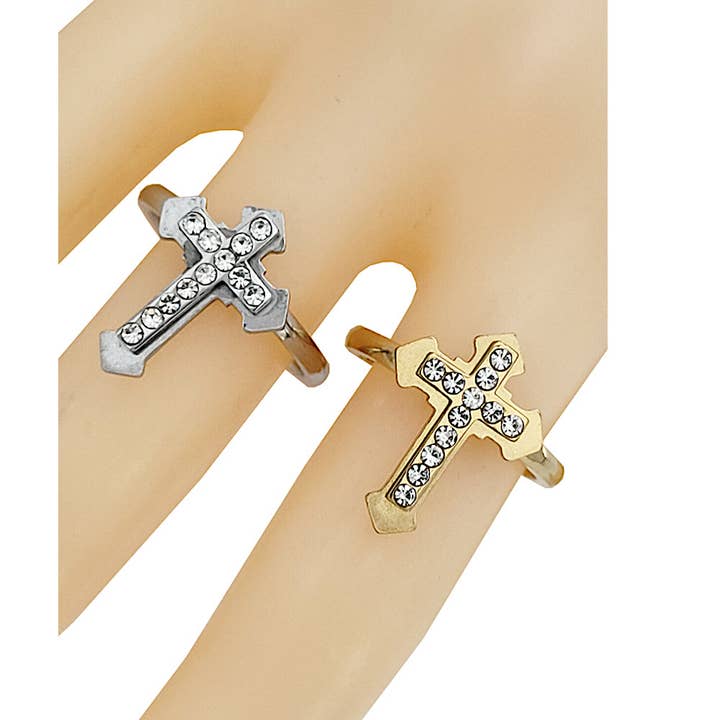 Atlas Fashion - Wholesale Band/Stacked Ring - Stainless Steel Rhinestone Cross Ring
