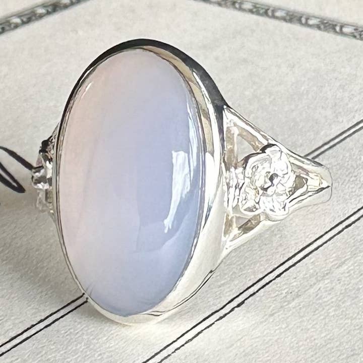 Sterling Silver Blue Chalcedony African Violet Ring for wholesale by Summer Joy Silver