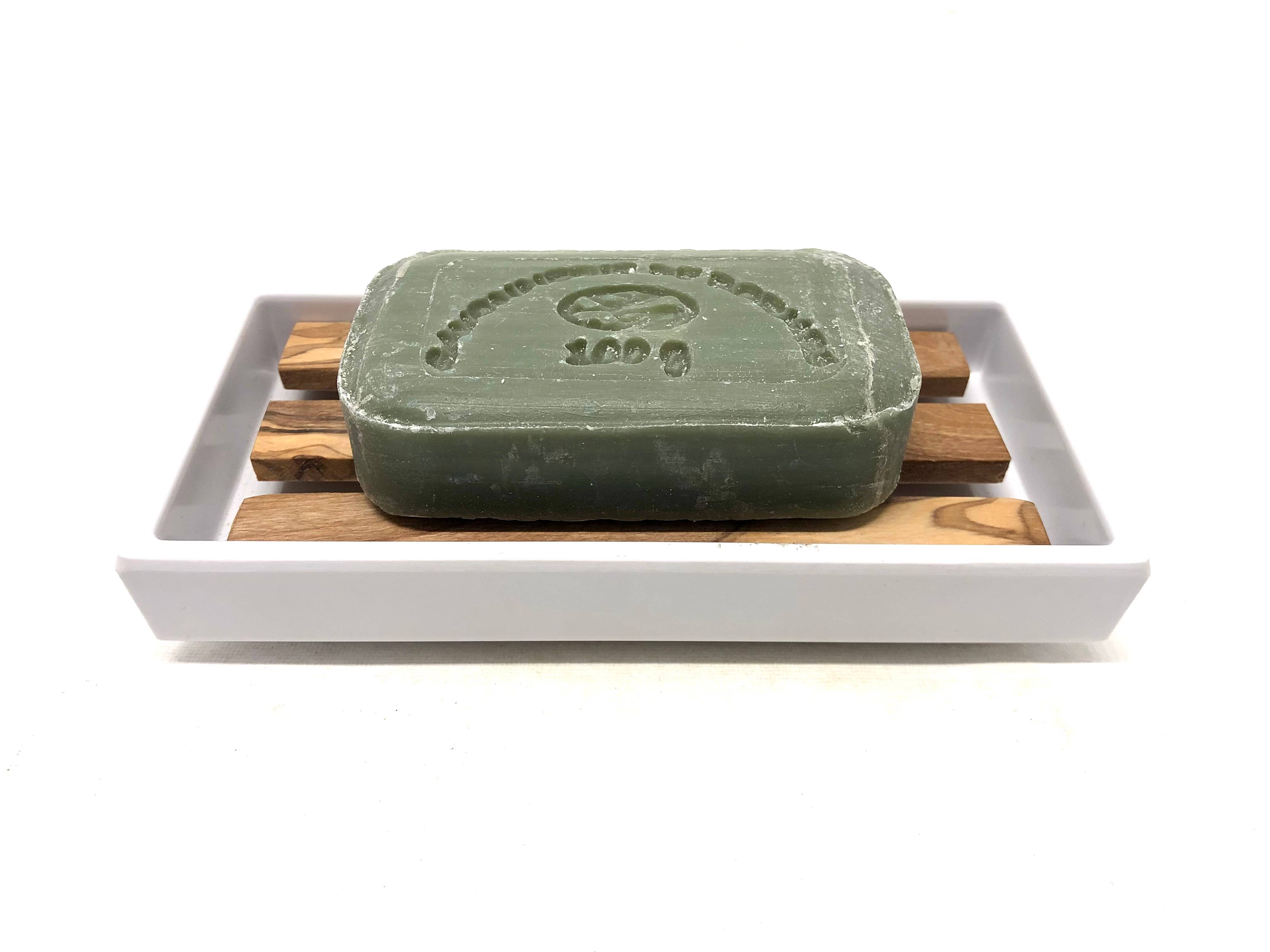 olivenholz-erleben - Wholesale Bath soap dish - White melamine soap dish with olive wood insert2