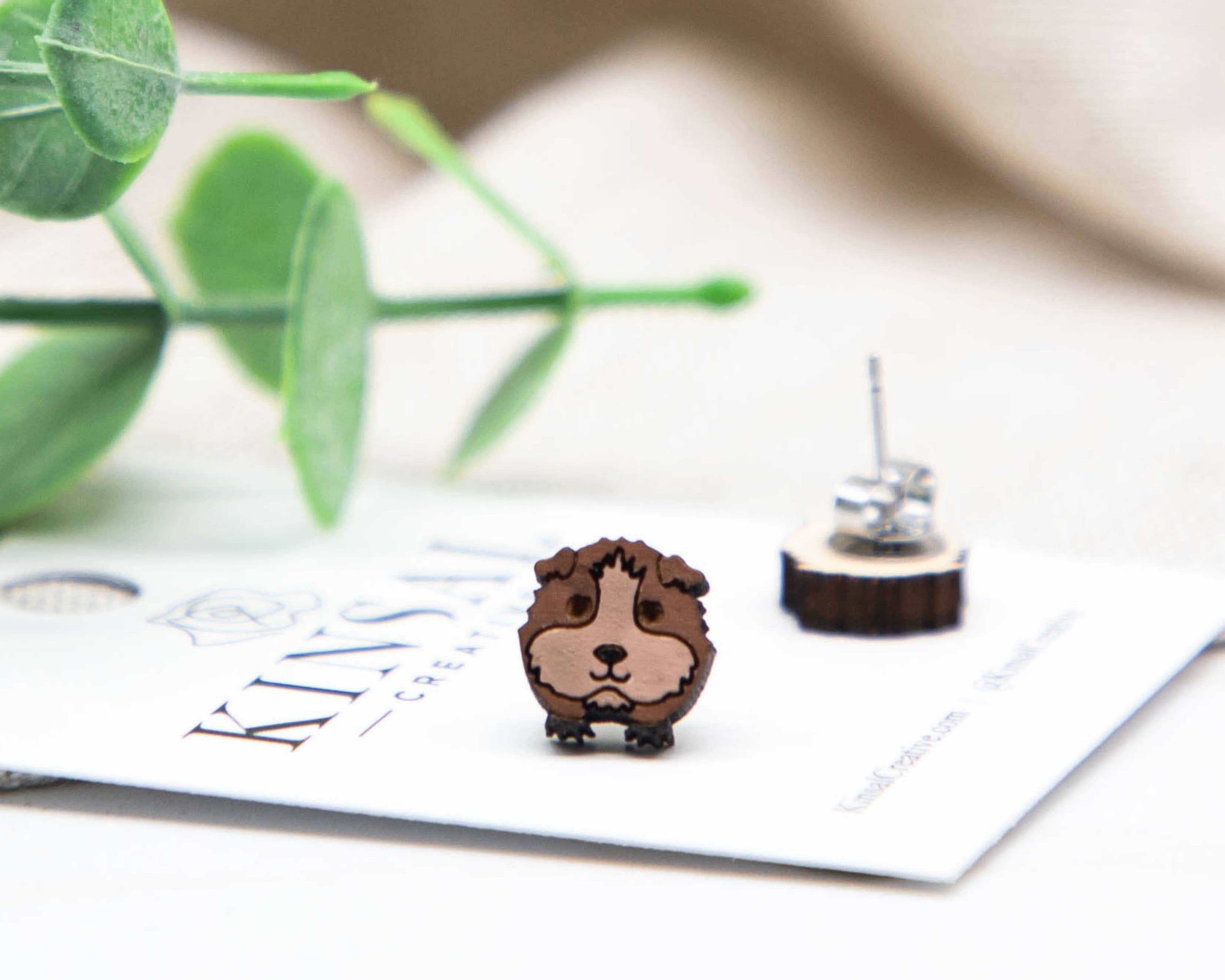 Kinsal Creative - Vente Clous d'oreille - Boucles d’oreilles en bois motifs cochon d’Inde, 10 mm4