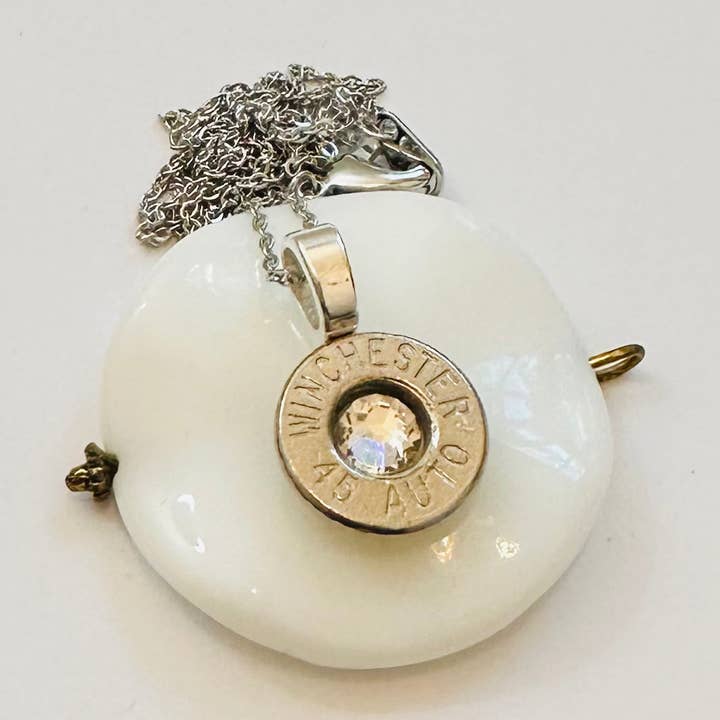 OneUniqueWay - Wholesale Pendant/Charm Necklace - Single BulletSlice Crystal Center Necklace - Sterling Silver Chain0