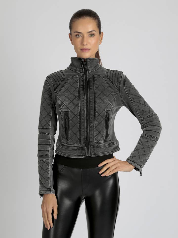 Veste de moto en jean - Anthracite JLS pour la vente par Blanc Noir