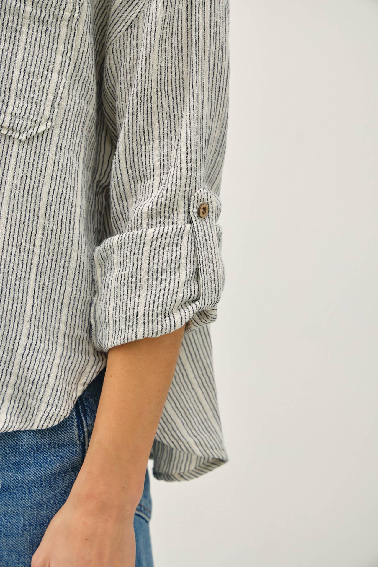 Be Cool - Wholesale Button Down Shirt - Women's - STRIPED, COTTON GAUZE BUTTON UP TOP5
