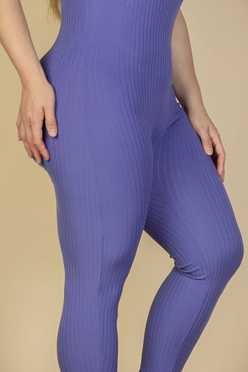 CAPELLA APPAREL - Wholesale Jumpsuit - Women's - Plus Size Halter V Neck Ribbed Bodycon Jumpsuit8