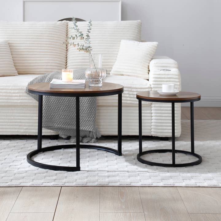 39F Inc. - Wholesale Coffee Table - Set of 2 Round Nesting Coffee Tables with Metal Frame