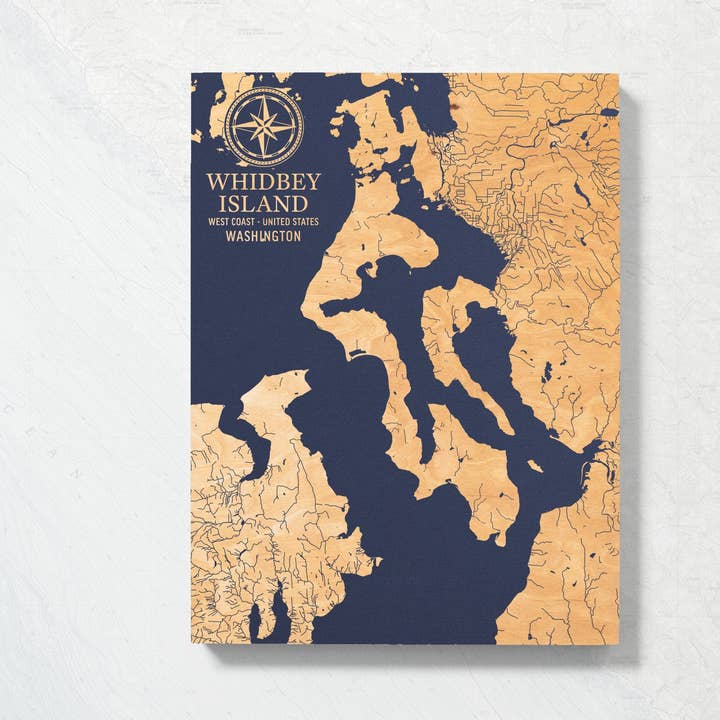 Kort over Whidbay Island, Washington, USAs kyst for engroshandel hos Benoit's Design Co.