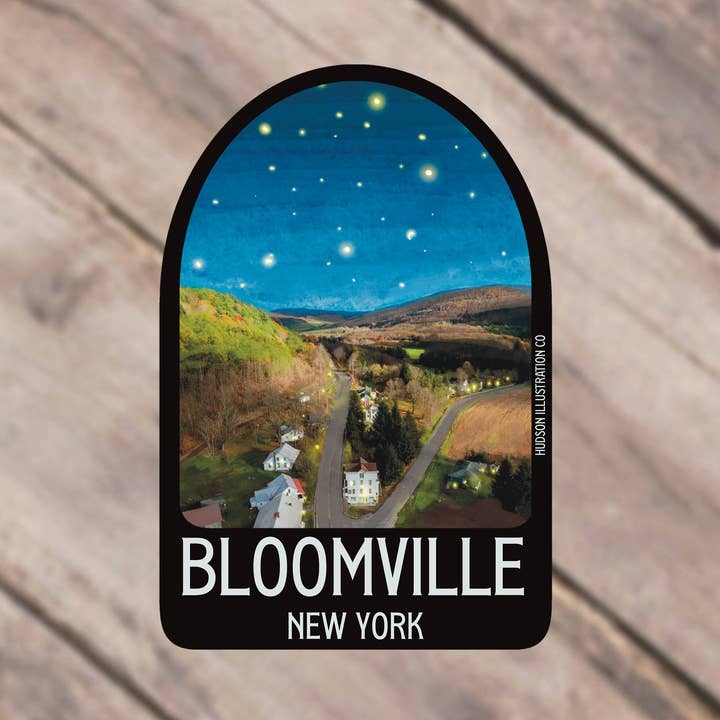 Bloomville New York Klistermärke/Magnet/Tryck/Vykort för wholesale av Hudson Illustration Co - About Town Co