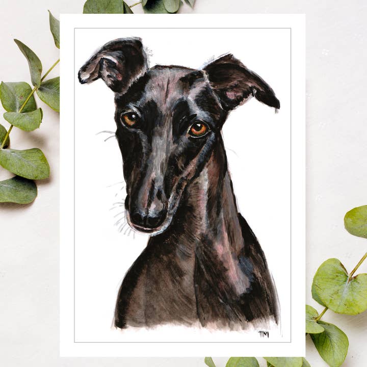 Black Greyhound Print - A4 Wall Art for wholesale by Patricia Grace Art