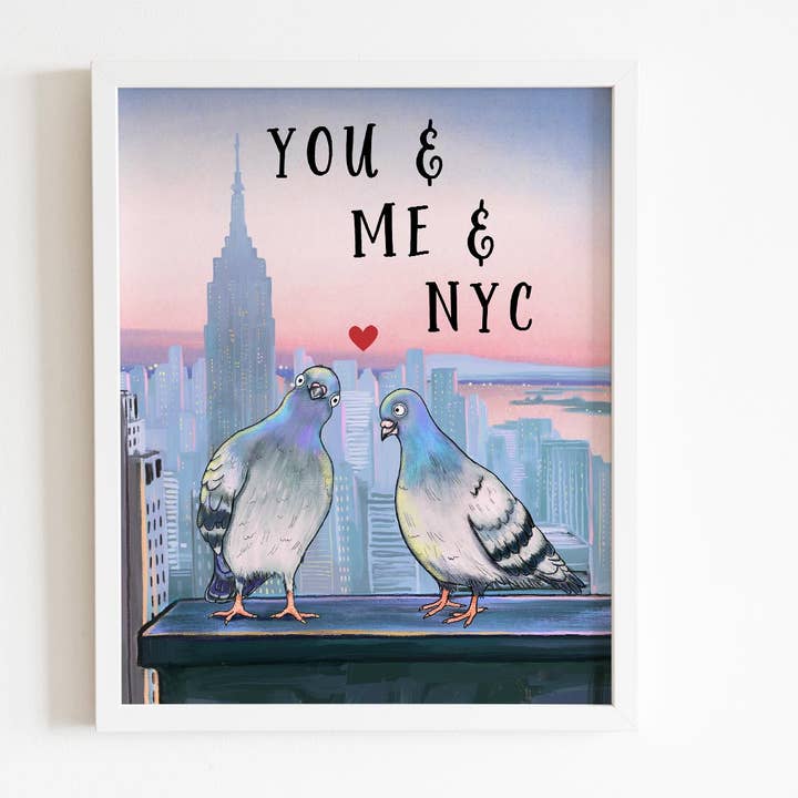 You and Me and NYC pigeon lovebirds - art print for wholesale by Lemon Zesty