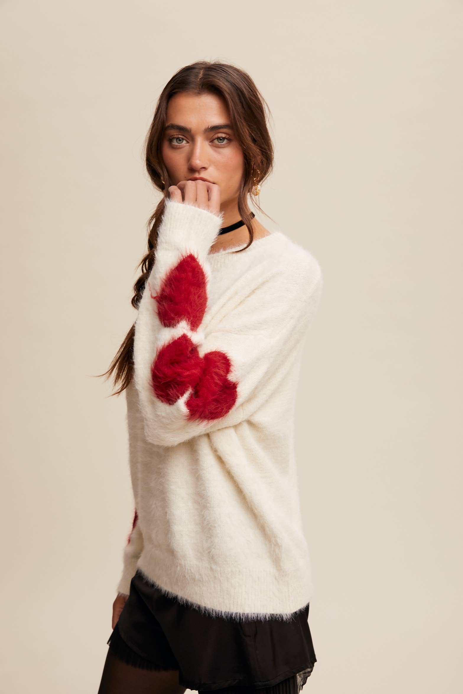 Listicle - Wholesale Knit Sweater - Women's - Fuzzy Heart-Sleeve Pullover Sweater LSW087228