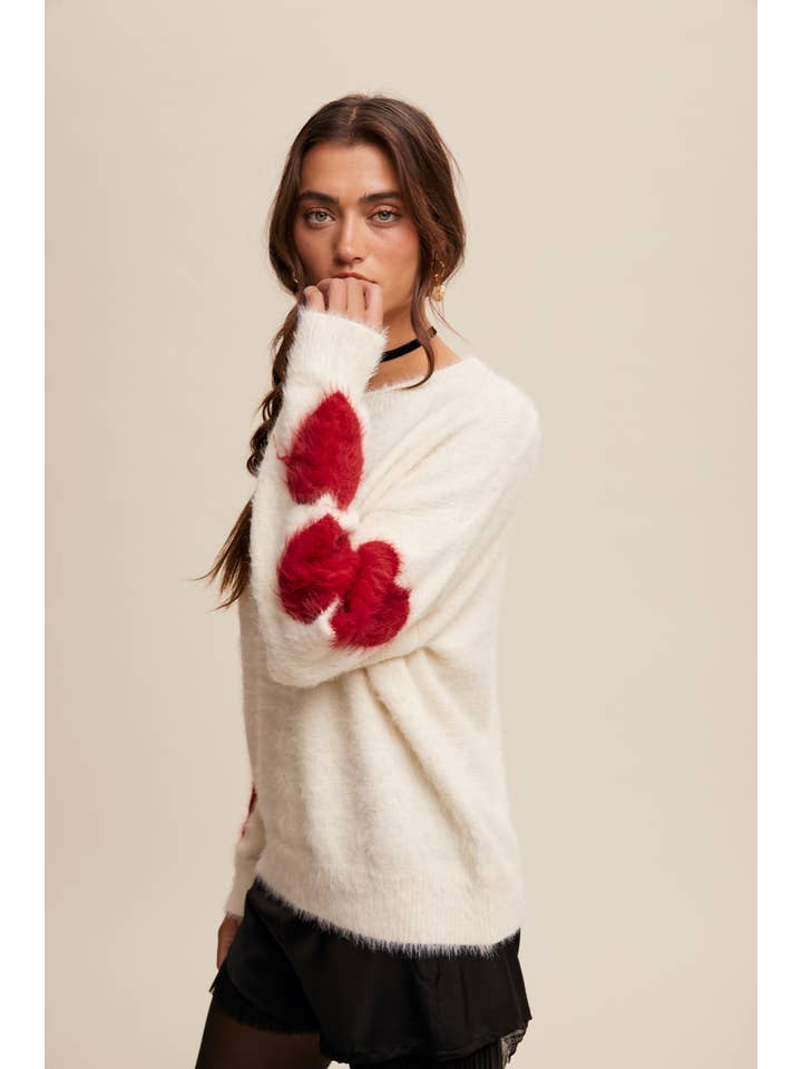 Listicle - Wholesale Knit Sweater - Women's - Fuzzy Heart-Sleeve Pullover Sweater LSW087228