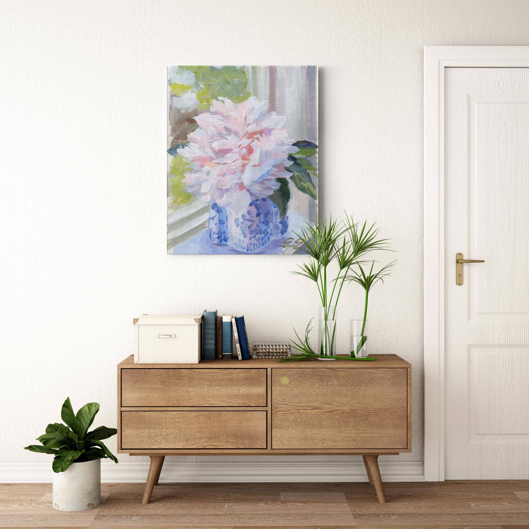 Elizabeth Alice Studio - Wholesale Art Print - No. 396 Sarah Bernhardt peony in blue and white vase, a canvas wrap print18