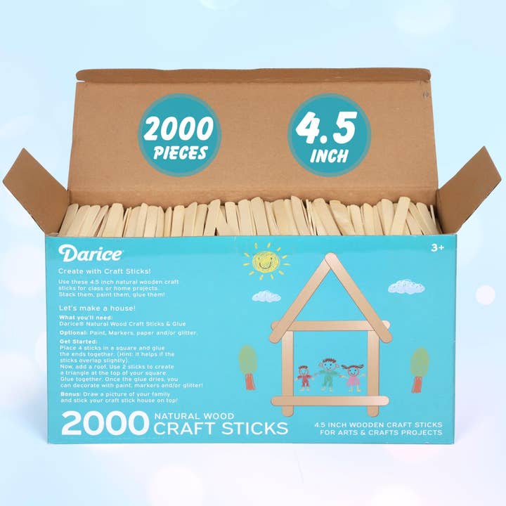 The Toy Group - Wholesale Art Set - Kids & Baby - Darice 2000 Pcs Popsicle Stick, 4.5" Natural Wood sticks2