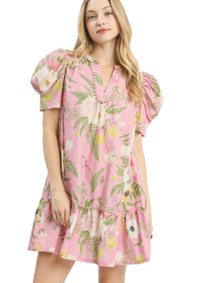 Abito floreale con maniche a sbuffo per la vendita all'ingrosso da parte di Vanilla Monkey