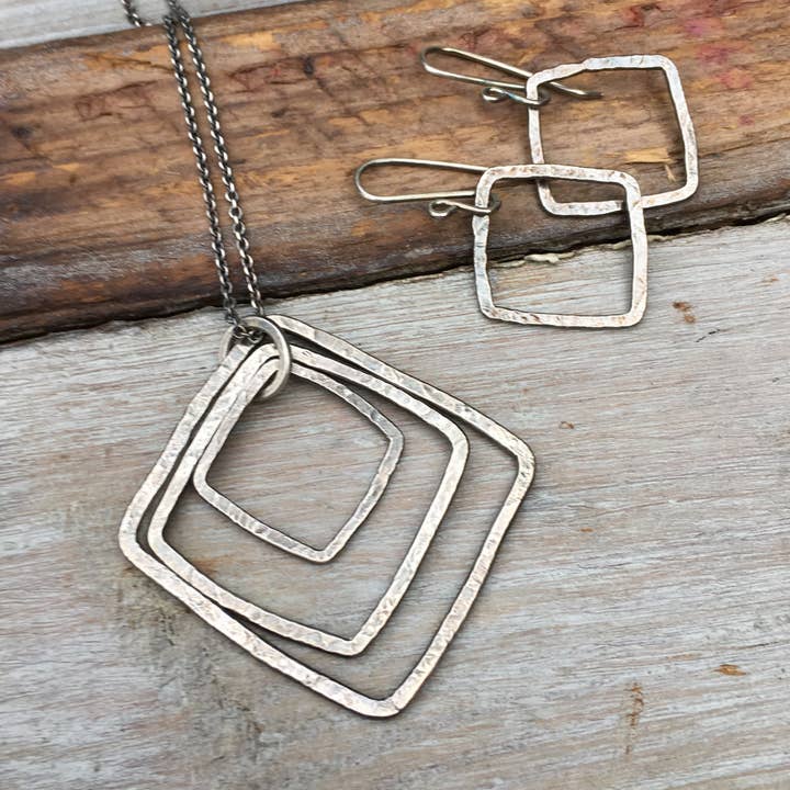 Triple Square Necklace - Oxidized for wholesale by Jules Artwear
