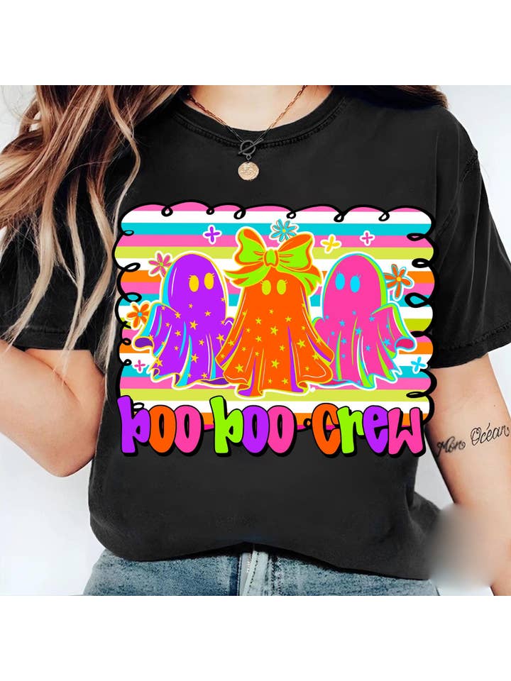 NVC Ecommerce LLC - Wholesale T-Shirt (Graphic) - Women's - Cute Boo Boo Crew Neon T-Shirt, Funny Halloween Sweatshirt