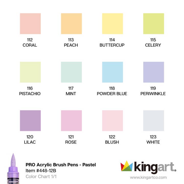 KINGART - Wholesale Marker - Acrylic Paint Brush Tip Pens - 12 Pastel Colors3