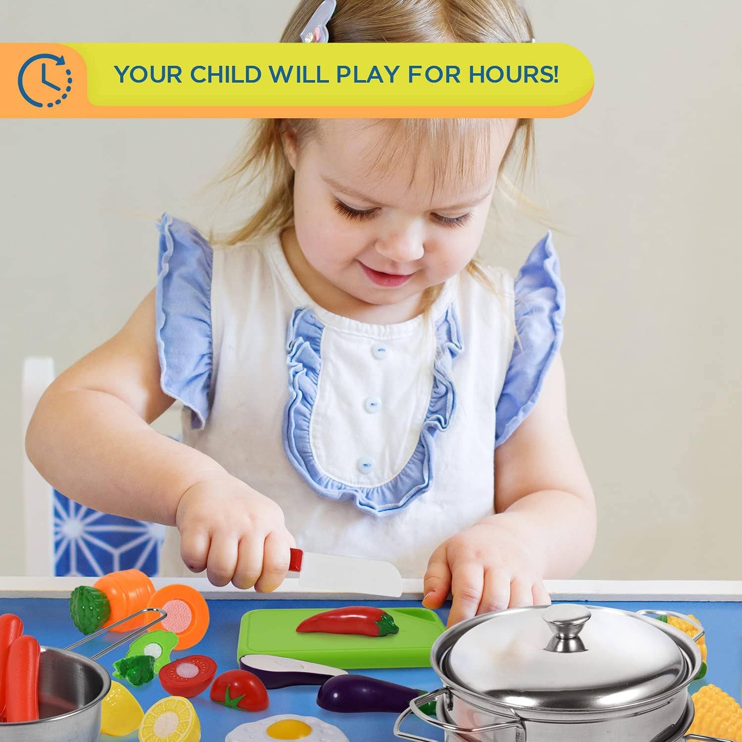 FUNERICA - Wholesale Toy Set - Kids - FUNERICA Play Food Set and Cookware Set with Realistic Stainless-Steel Pots and Pans and Utensils - Cutting Fake Food and Pretend Toy Kitchen Accessories Playset for Toddlers and Kids5