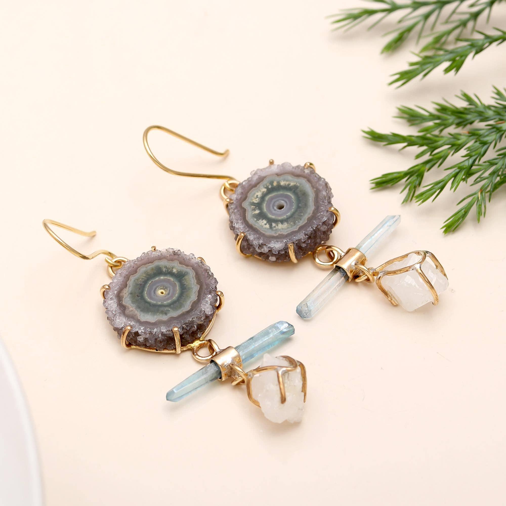 AG 925 JEWELLERY - Wholesale Dangle Earrings - Amethyst Stalactite Drusy Drops in Sterling Silver/ Brass2