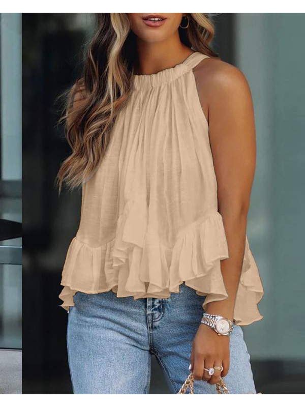 Queen Fashion - Wholesale Blouse - Women's - daisy print layered ruffles sleeveless top