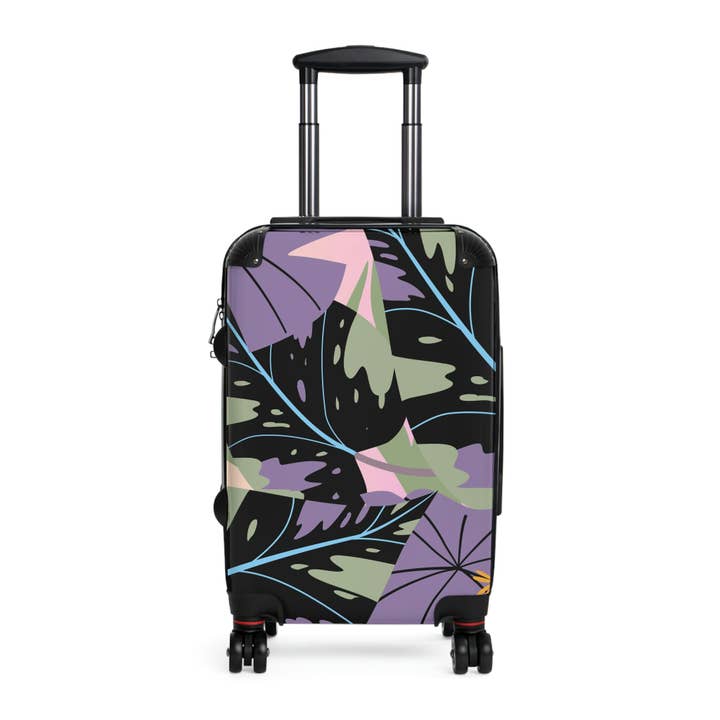Black Lavender Jungle Collection Suitcase, Custom Designed Tropical Art Suitcase for wholesale on Faire