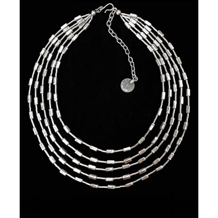 Chanour - Wholesale Link & Chain Necklace - Handmade Multi Chain Pewter Necklace - SLVR10553