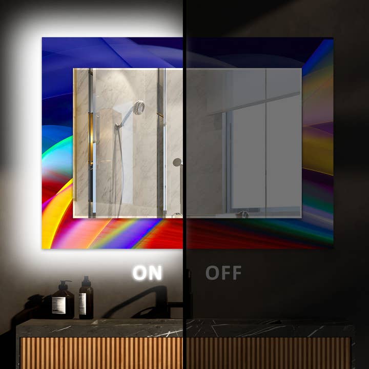 Abstrakt hærdet glas vægspejl for engroshandel hos MyPhotostation