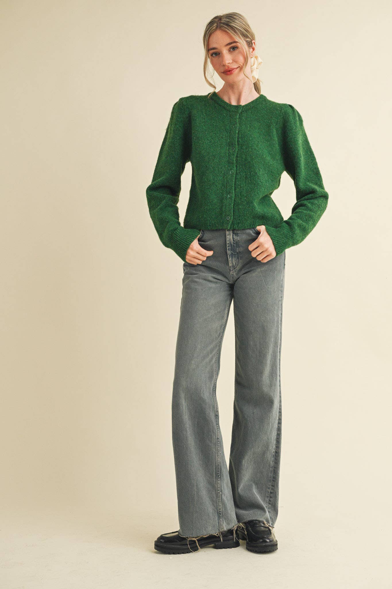 &MERCI - Wholesale Cardigan - Women's - LONG PUFF SLEEVE SWEATER CARDIGAN MSW1101830