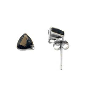7x7mm Trillion Smoky Quartz Sterling Silver Post Stud Earrings for wholesale by Silver Insanity
