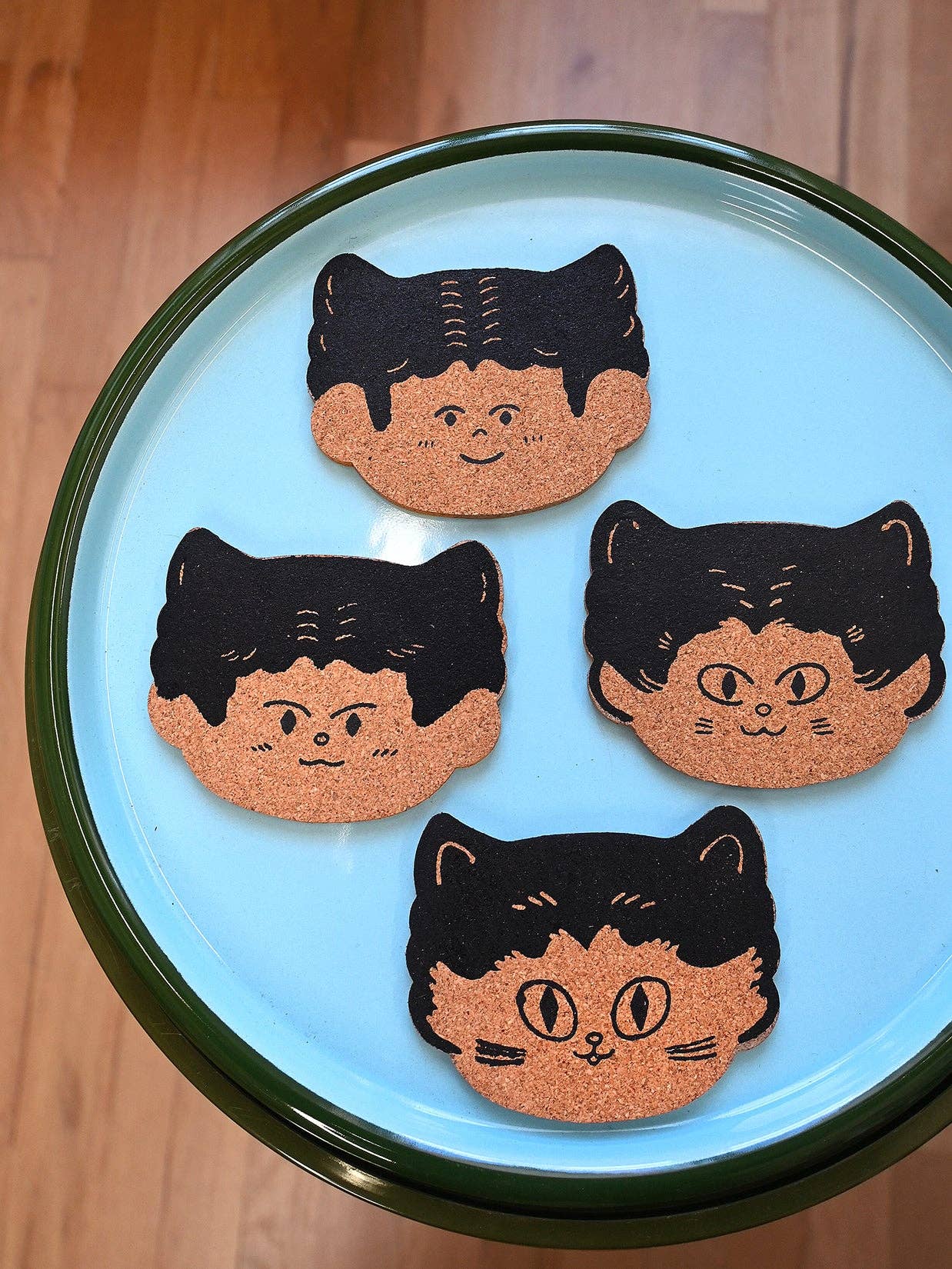 Natali Koromoto - Wholesale Coasters - "Cat Person" Set of four cork coasters4