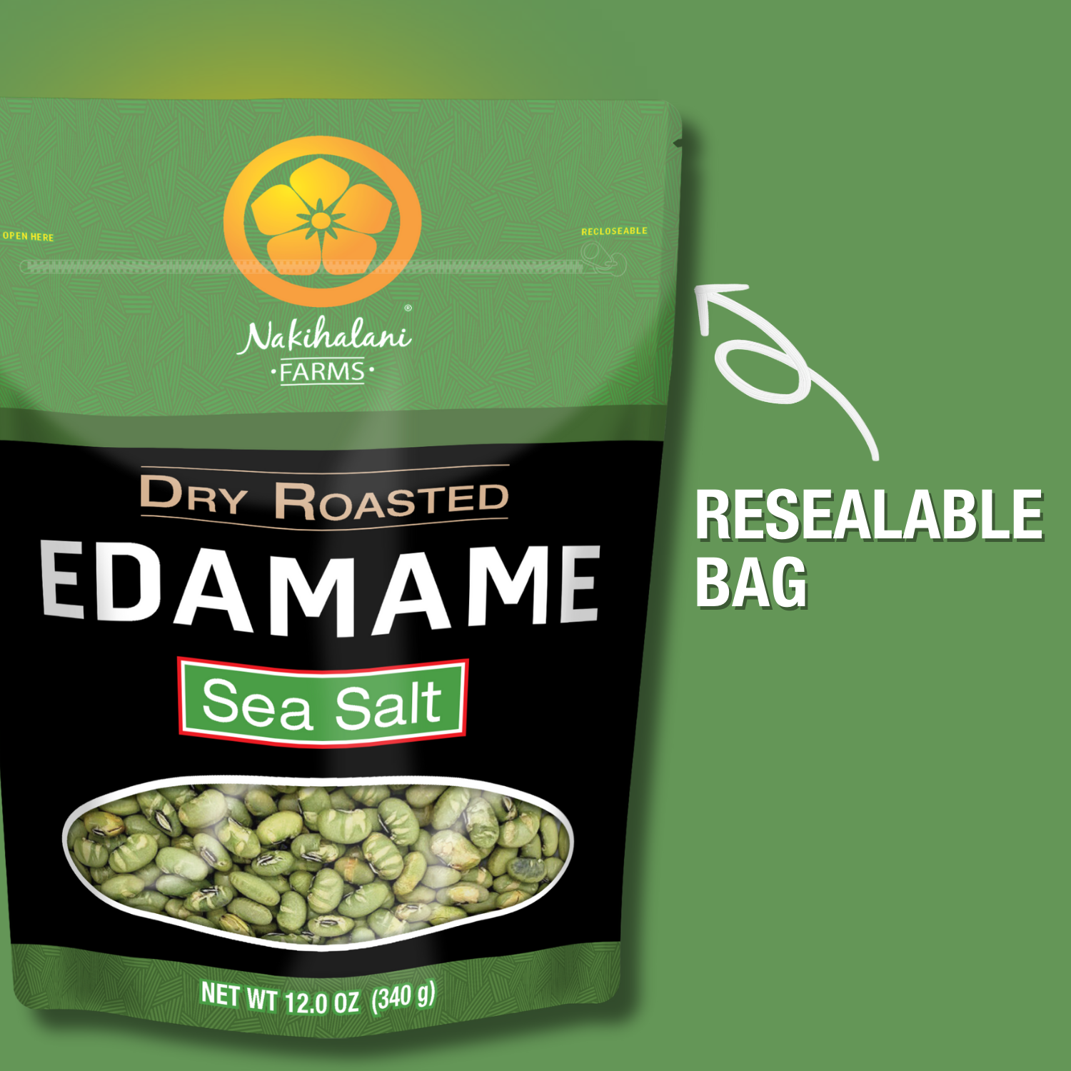 Nakihalani Farm - Wholesale Nuts - Edamame Raosted -  Sea Salt 12oz Family Bag6