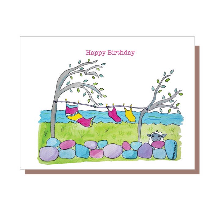 Joyeux anniversaire (mouton avec des murs en pierre) pour la vente par Irish Greeting Cards by Catherine Dunne