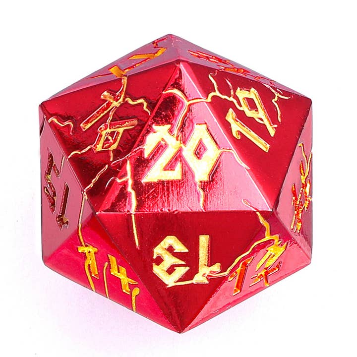 Barbarian 35mm Single D20 Spin Down - Red with Gold for wholesale by Hymgho Premium Dice