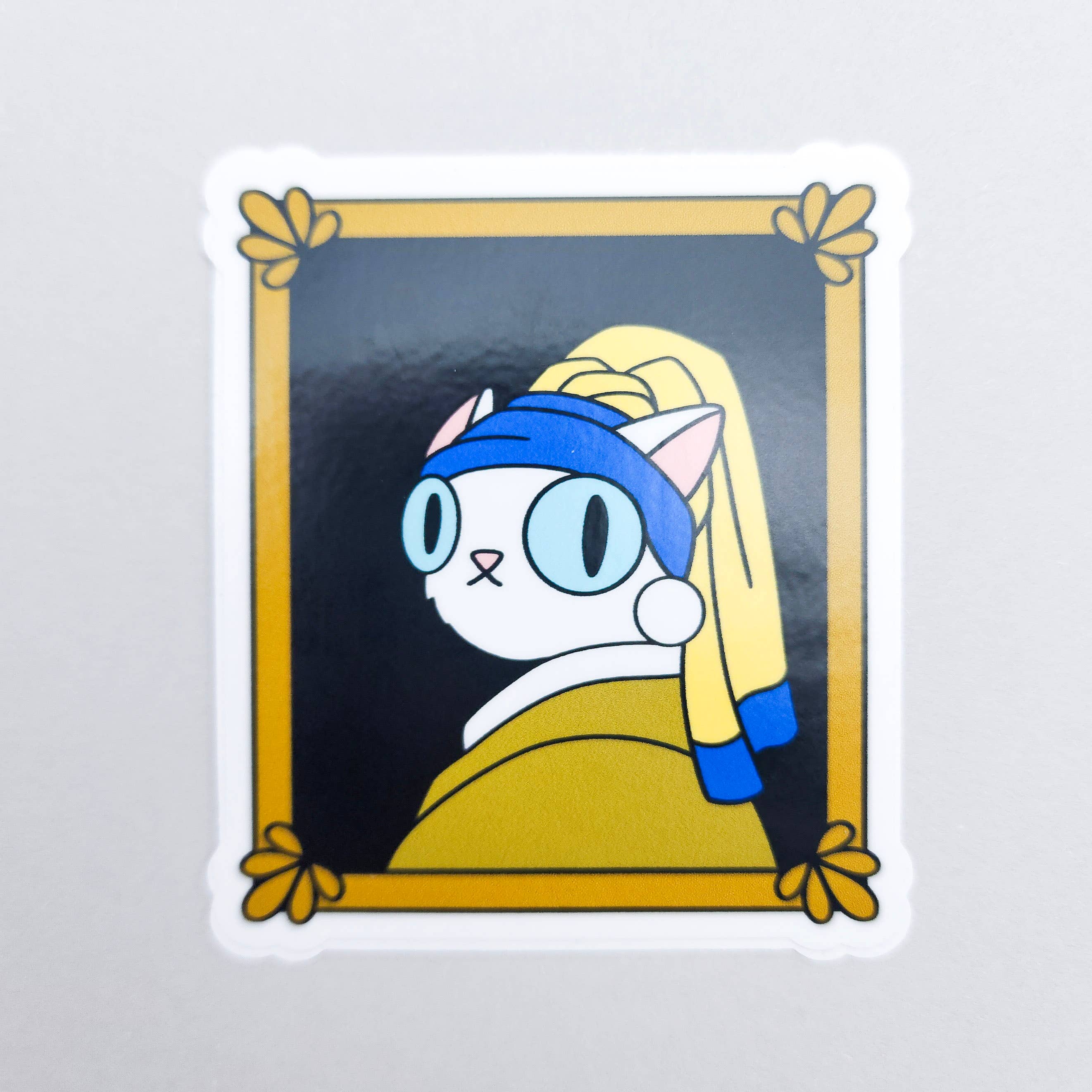 Toku Arts - Wholesale Sticker - Cat with a Pearl Earring Vinyl Sticker 1