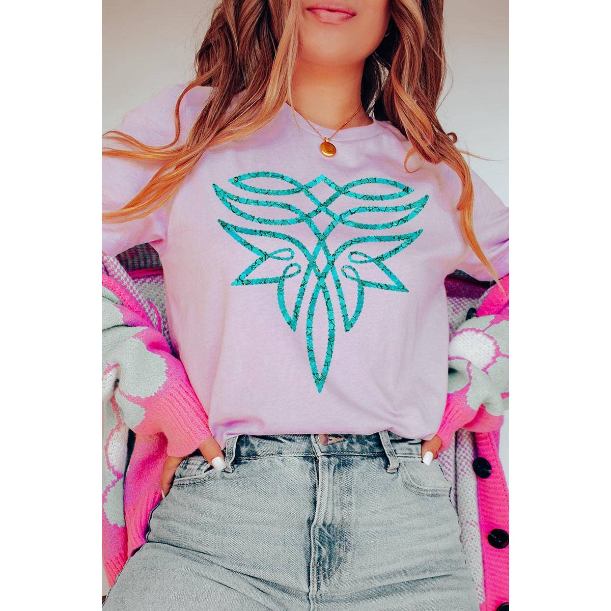 COLORBEAR - Vente T-shirt à imprimés – femme - T-shirts graphiques turquoises au point de botte - Mélange chiné noir10