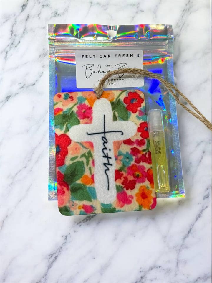 Faith Cross Felt Freshie for wholesale by The Prickly Five