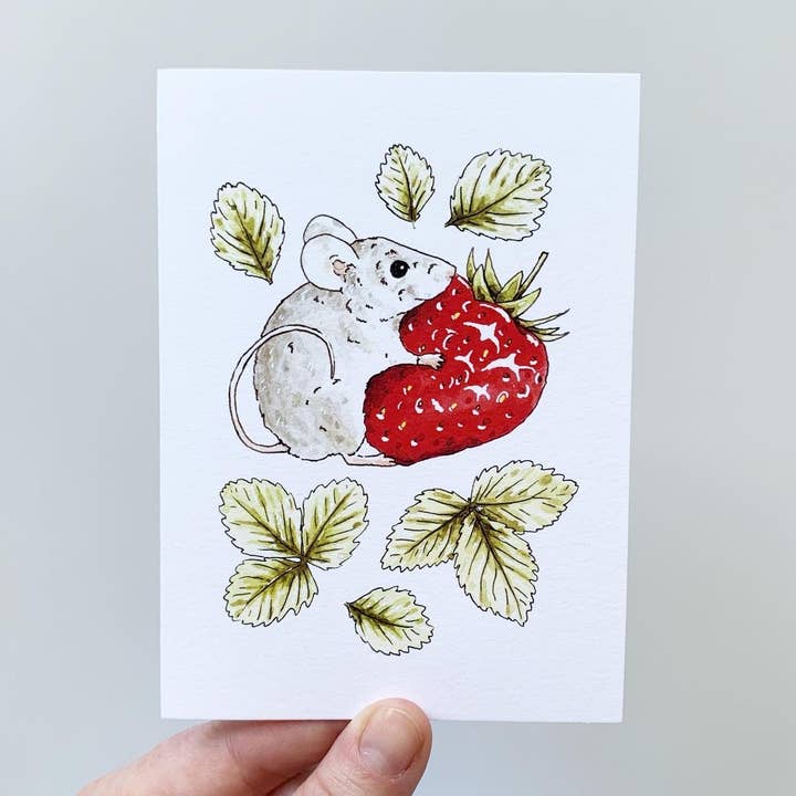Strawberry Mouse Card for wholesale by The Critter Co.