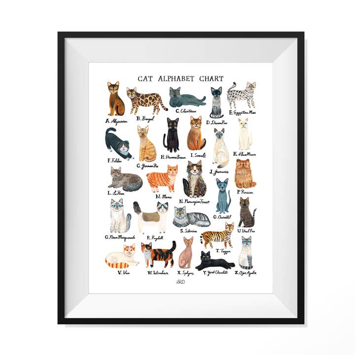 Cat Alphabet Chart Art Print for wholesale by LKD - Lily Kao Design