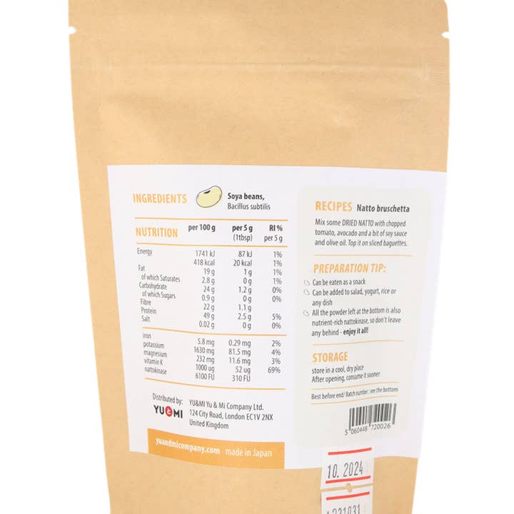 YU&MI - Vente Légumes secs/déshydratés - Natto séché - Fèves de soja fermentées lyophilisées 30g